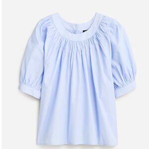 NWT J.CREW Size XS Smocked Puff-Sleeve Top in cotton poplin -Blue Eoe